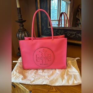 Tory Burch Small Ella Bio Tote large logo hidden pocket w/dust bag and strap